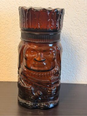 Vintage Native American Cigar Humidor Amber Glass Jar Canister